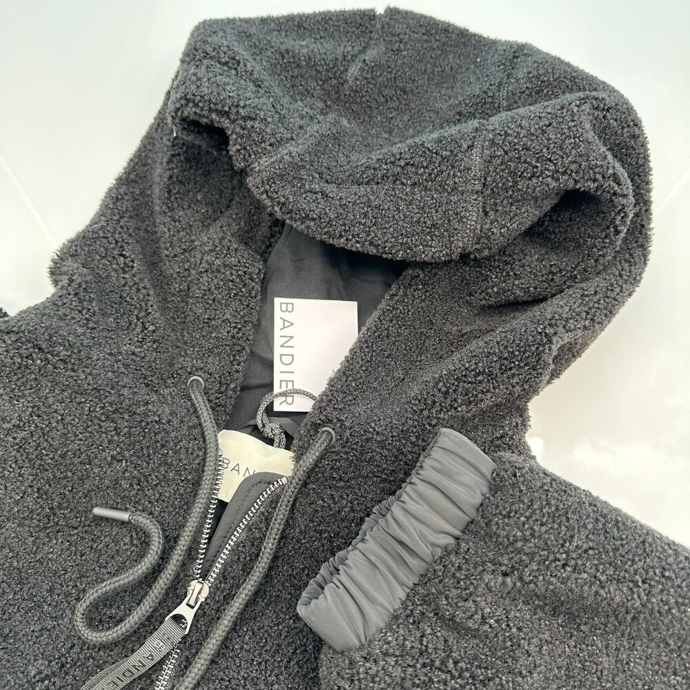 Bandier Women's Full Zip Hi Pile Fleece Sherpa Hooded‎ Jacket, Size XL, Black